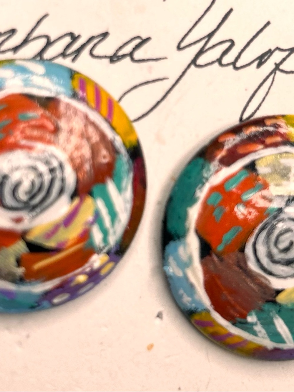 Hand-Painted Multicolor Round Earrings - Artistic Statement